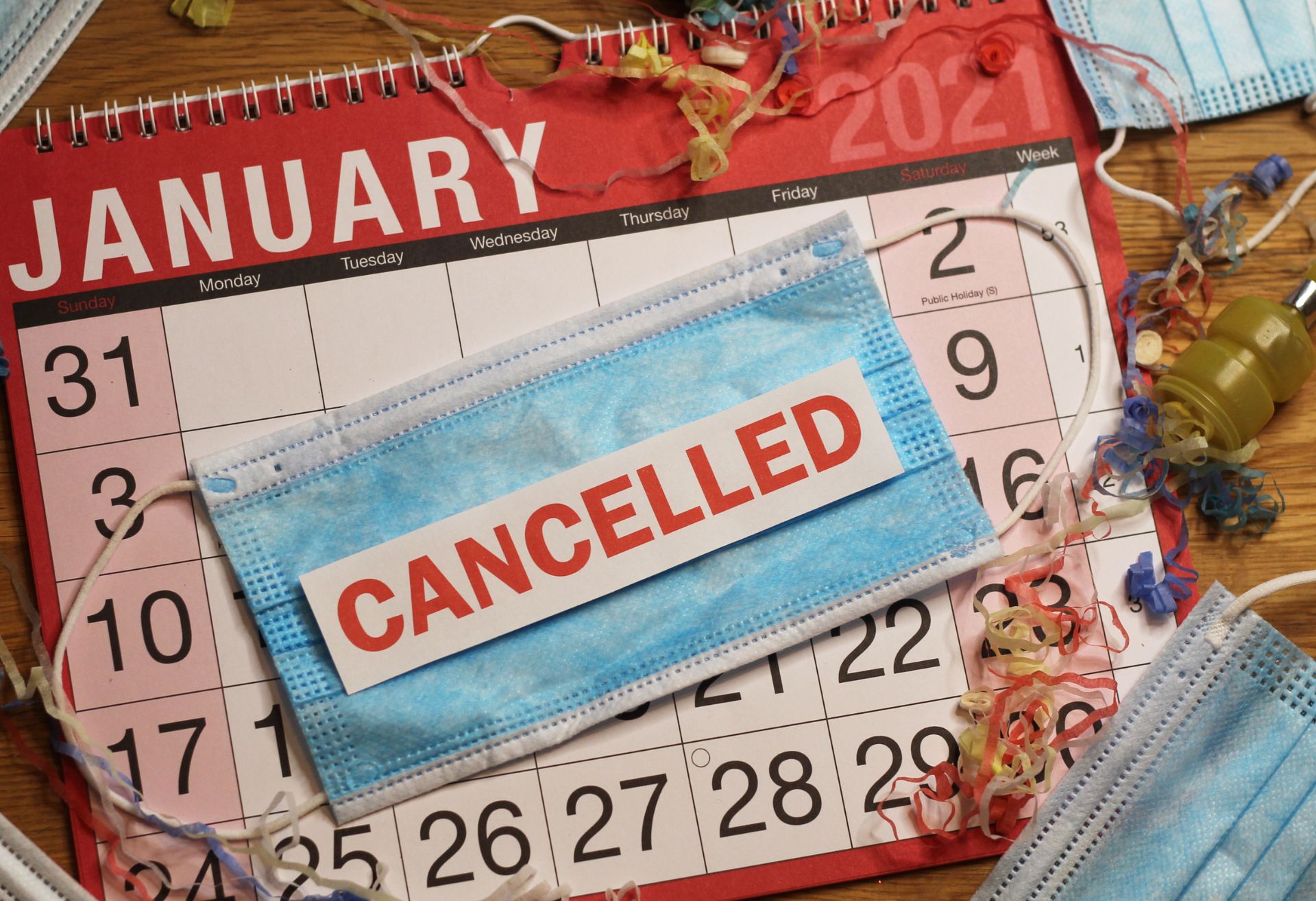 Photograph of mask over a calendar