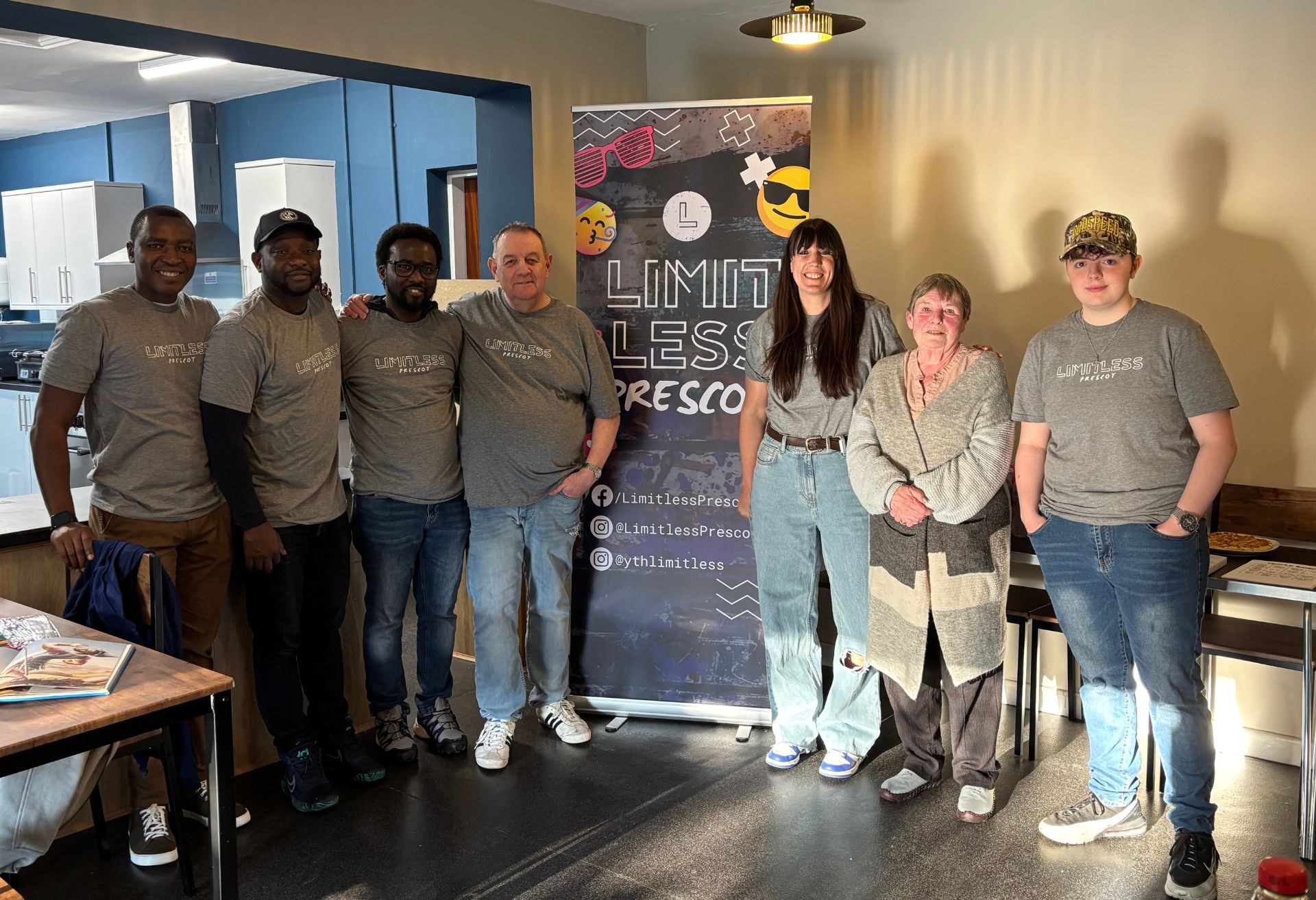 Photograph of volunteers and Emma Gaze at Prescot Elim